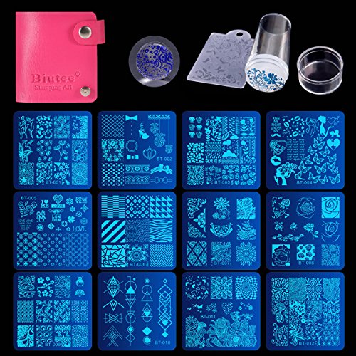 Biutee Nail Stamping Plates Set 12pcs Nail Plates 1stamper 1scraper 1storage ...
