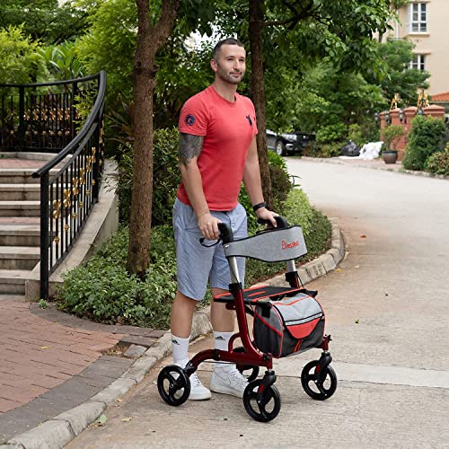 BlessReach Four Wheel Walker Rollator Walker with Seat 8" Wheels- Easy Foldin...