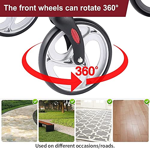 BlessReach Four Wheel Walker Rollator Walker with Seat 8" Wheels- Easy Foldin...