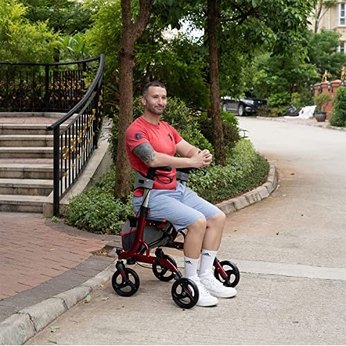 BlessReach Four Wheel Walker Rollator Walker with Seat 8" Wheels- Easy Foldin...