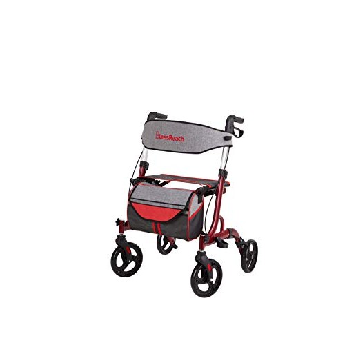 BlessReach Four Wheel Walker Rollator Walker with Seat 8" Wheels- Easy Foldin...