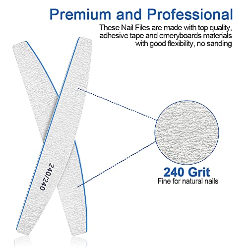 12 PCS Professional Nail File, 240/240 Grit Nail Files for Natural Nails Emer...