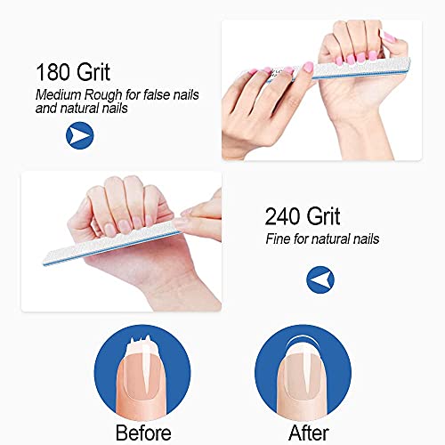 Nail File-Nail Files for Natural Nails 180/240 Grit, Emery Boards Nail Files ...