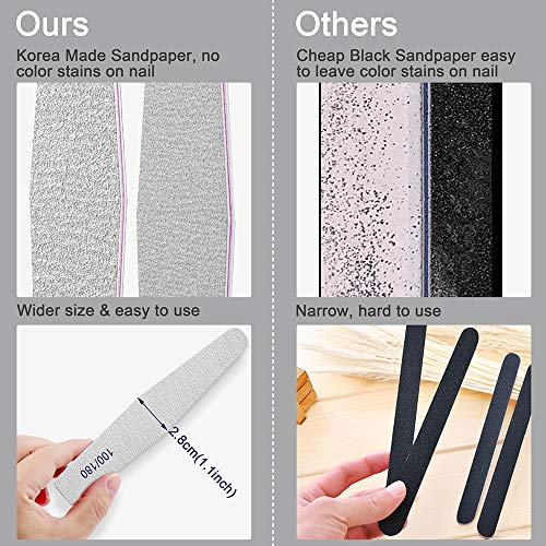 Professional Nail Files, Emery Board Nail File for Natural Nails 100/180/240 ...