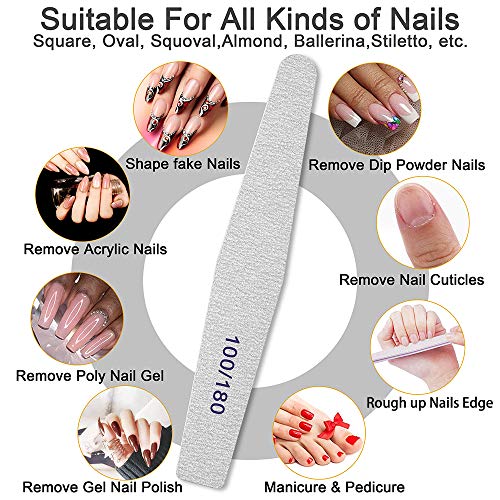 Professional Nail Files, Emery Board Nail File for Natural Nails 100/180/240 ...