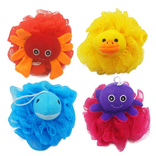 Bleu Bath (4 Pack) Lovely Animal Design Kids Exfoliating Bath Scrubber Body S...