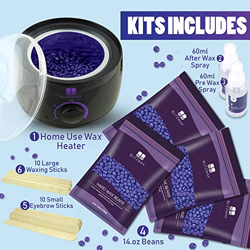 BLITZWAX Waxing Kit Hair Removal Wax Warmer Kit with Sensitive Skin Formula 1...