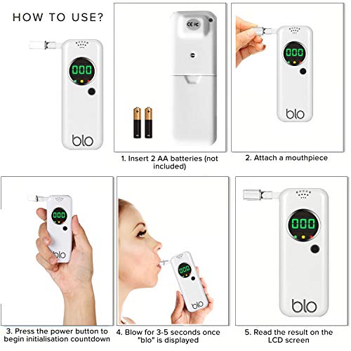 BLO Alcohol Breathalyzer & Mouthpiece | Portable Breath Tester with Digital L...