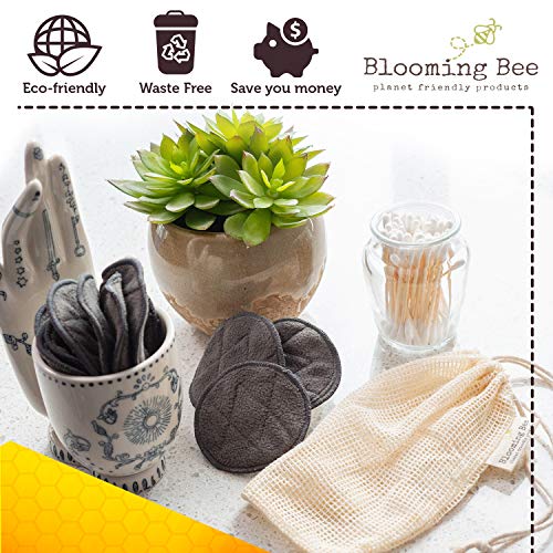 BLOOMING BEE 12 Charcoal Bamboo Reusable Makeup Remover Pads with Laundry Bag...