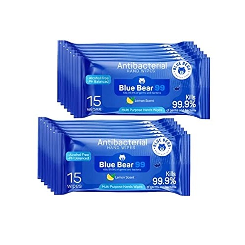 Blue Bear Protection Antibacterial Hand Wipes, Wet Wipes, Hand Cleaning Wipes...