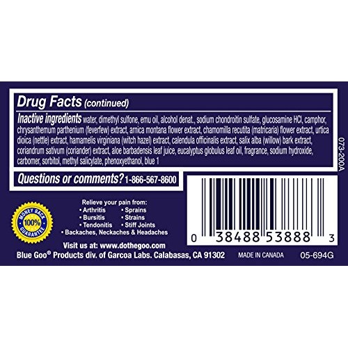 BLUE GOO PAIN RELIEVING GEL, 4 Ounce, Fast Acting, Cooling/Soothing Relief, f...