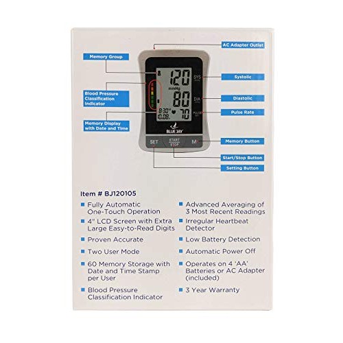 Blue Jay An Elite Healthcare Brand Blood Pressure Monitor included 2 Arm Cuff...