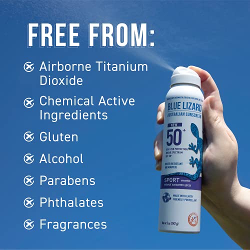 BLUE LIZARD Sport Spray Sunscreen SPF 50+, Cream, Unscented, 5 Fl Oz