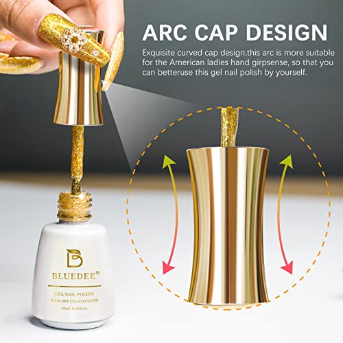 Bluedee Glitter Gel Nail Polish-Gold 15ml Soak off UV Nail Gel Polish High-en...