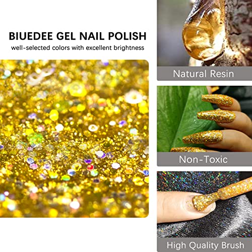 Bluedee Glitter Gel Nail Polish-Gold 15ml Soak off UV Nail Gel Polish High-en...