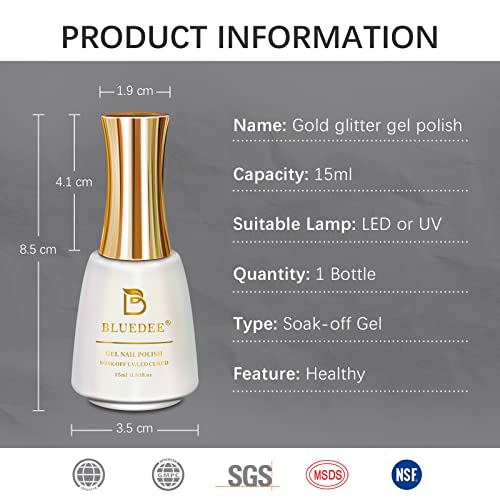 Bluedee Glitter Gel Nail Polish-Gold 15ml Soak off UV Nail Gel Polish High-en...