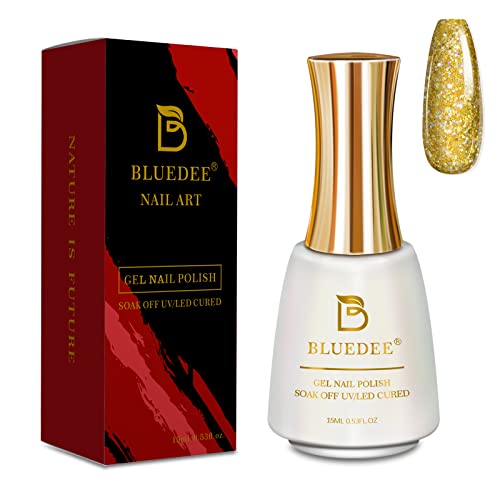 Bluedee Glitter Gel Nail Polish-Gold 15ml Soak off UV Nail Gel Polish High-en...