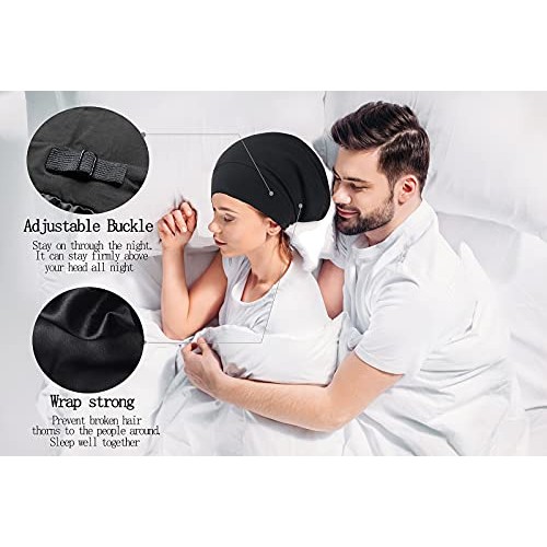 Satin Bonnet Silk Lined Sleep Cap Hair Cover Frizzy Hair Beanie Adjustable Sl...