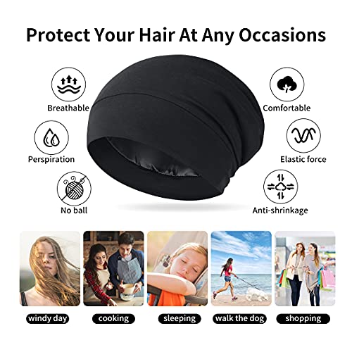Satin Bonnet Silk Lined Sleep Cap Hair Cover Frizzy Hair Beanie Adjustable Sl...