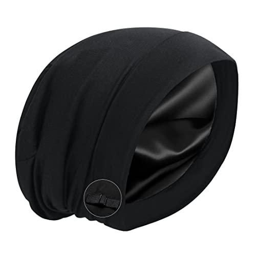 Satin Bonnet Silk Lined Sleep Cap Hair Cover Frizzy Hair Beanie Adjustable Sl...