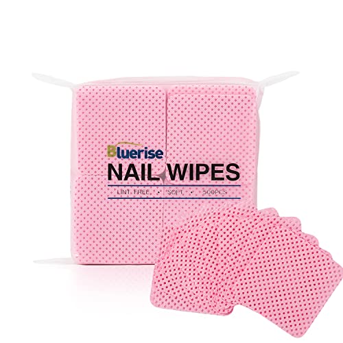 BLUERISE 500Pcs Pink Nail Pliosh Remover Lint Free Nail Wipes Soft Gel Nail P...