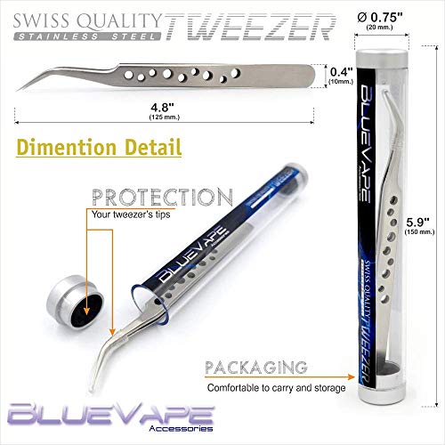 BLUEVAPE Stainless Steel (Tip:Curved) Tweezers, Angled Pointed Perfect Craft ...