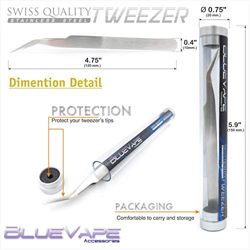 BLUEVAPE Stainless Steel Tweezers, Angled Pointed Perfect Craft Fine Angled R...