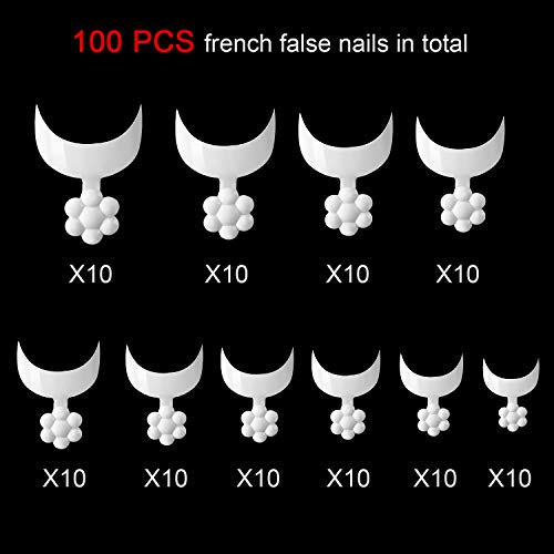 100 Pieces French Short Style False Nails 10 Sizes Finger Sticker Extension T...