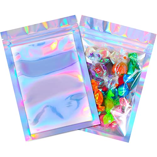100 Pieces Storage Bags Holographic Packaging Bags Storage Bag for Food Stora...