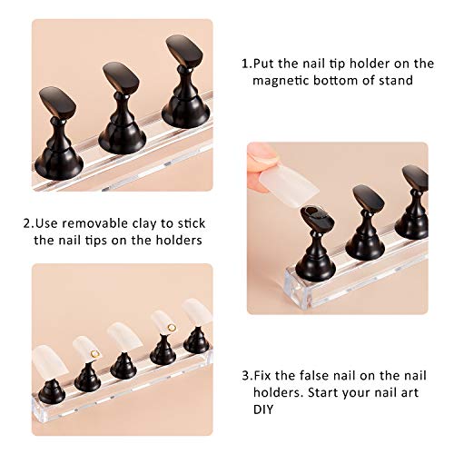 2 Sets Acrylic Nail Display Stand Nail Tip Practice Holder Magnetic Nail Prac...