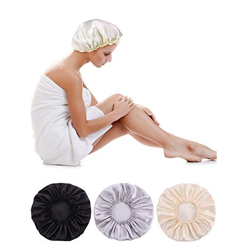 Blulu 3 Pieces Sleep Cap Satin Bonnet Night Head Cover Sleeping Soft Hair Tur...