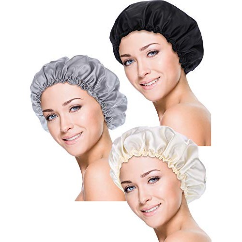 Blulu 3 Pieces Sleep Cap Satin Bonnet Night Head Cover Sleeping Soft Hair Tur...