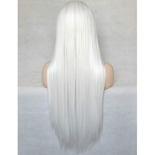 BLUPLE Long Straight None-Lace Wigs #1001 Platinum White Synthetic Hair Wigs ...