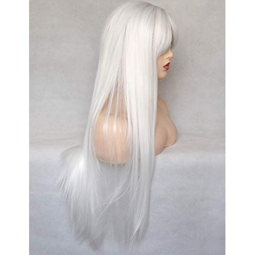 BLUPLE Long Straight None-Lace Wigs #1001 Platinum White Synthetic Hair Wigs ...