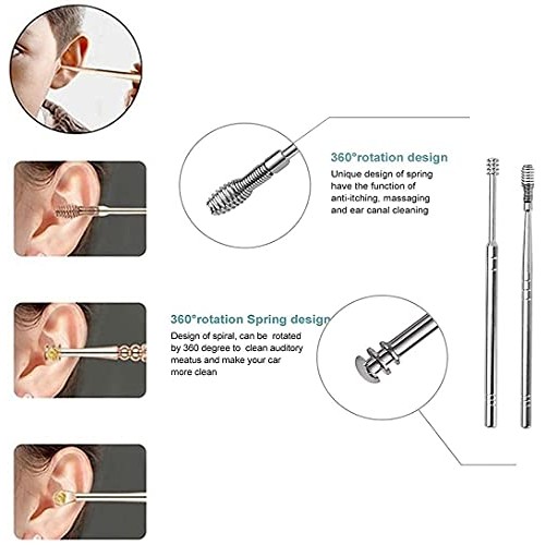 Ear Wax Removal Tool Set - Spiral Design Stainless Steel Ear Wax Cleansing Ki...
