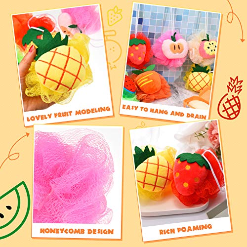6 Pieces Cute Fruit Bath Shower Sponge Loofahs Mesh Pouf Shower Ball Colorful...