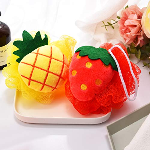 6 Pieces Cute Fruit Bath Shower Sponge Loofahs Mesh Pouf Shower Ball Colorful...
