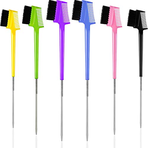 6 Pieces Hair Edge Brush with Rat Tail Comb Double Sided Control Hair Comb Ha...