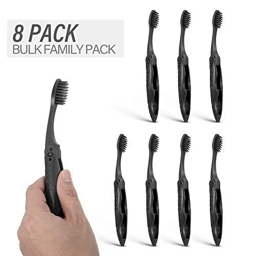 8 Packs Black Travel Folding Toothbrush Portable Charcoal Toothbrush with Sof...