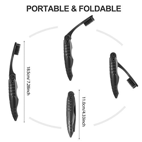 8 Packs Black Travel Folding Toothbrush Portable Charcoal Toothbrush with Sof...