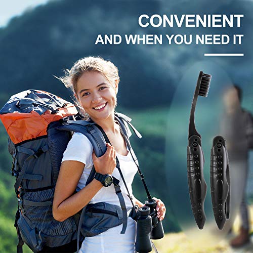 8 Packs Black Travel Folding Toothbrush Portable Charcoal Toothbrush with Sof...