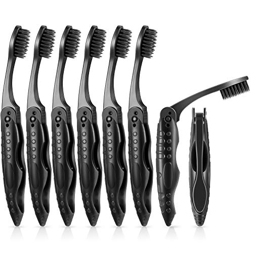 8 Packs Black Travel Folding Toothbrush Portable Charcoal Toothbrush with Sof...