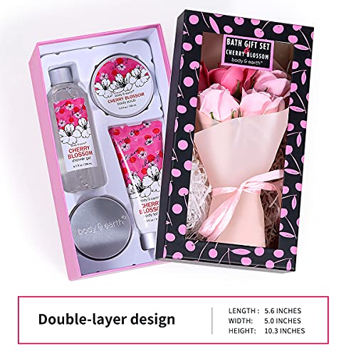 Bath and Body Gift Set for Women - Cherry Blossom Scent with Double-Layer Spa...