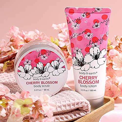 Bath and Body Gift Set for Women - Cherry Blossom Scent with Double-Layer Spa...