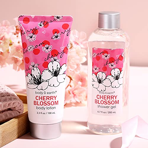 Bath and Body Gift Set for Women - Cherry Blossom Scent with Double-Layer Spa...