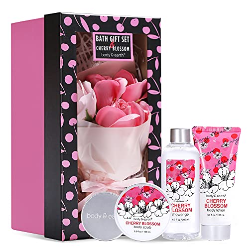 Bath and Body Gift Set for Women - Cherry Blossom Scent with Double-Layer Spa...