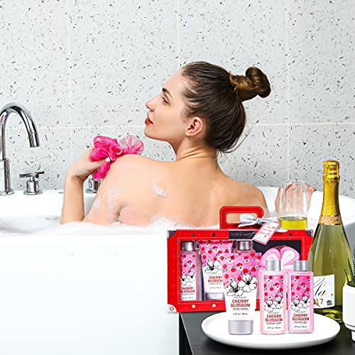 Bath Spa Gift Set for Women, Luxurious 4 Piece Bath and Body Works with Cherr...