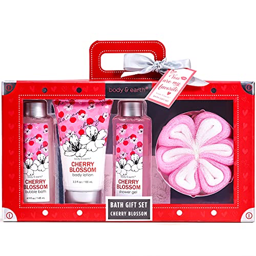 Bath Spa Gift Set for Women, Luxurious 4 Piece Bath and Body Works with Cherr...