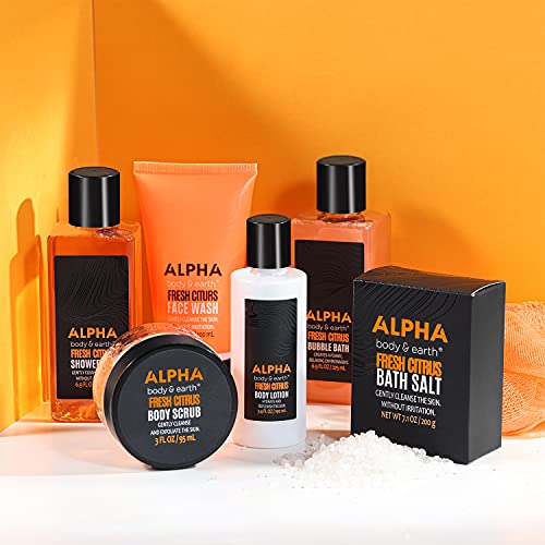 Gift Basket for Men - Mens Bath Set, Citrus Scented Men Body Wash Set, 9-Piec...
