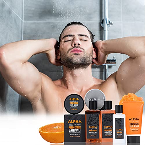 Gift Basket for Men - Mens Bath Set, Citrus Scented Men Body Wash Set, 9-Piec...